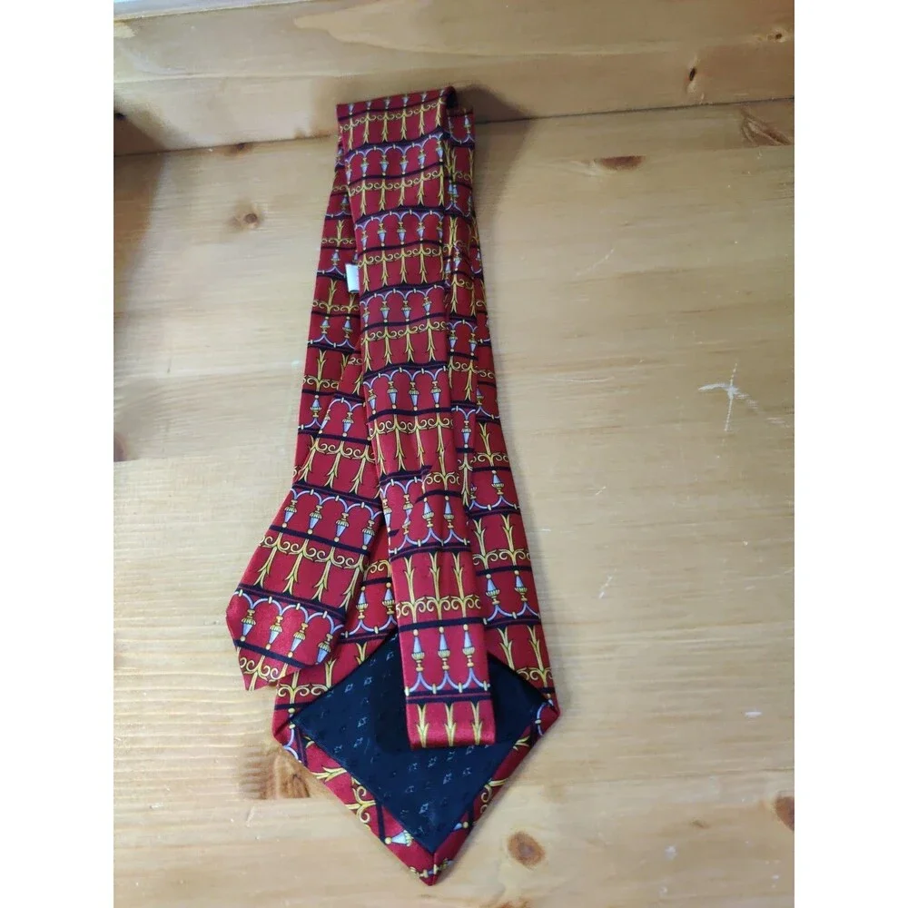 Domenico Franco Como Men's Necktie Tie 100% Silk Gold Red Pattern Italy
